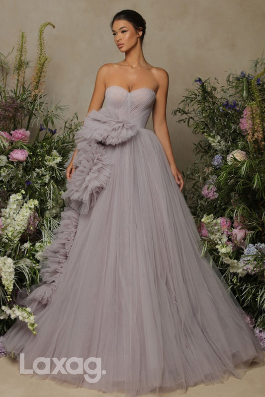 12702 - Lilac Strapless Tulle Appliques Ball Gown Evening Dresses