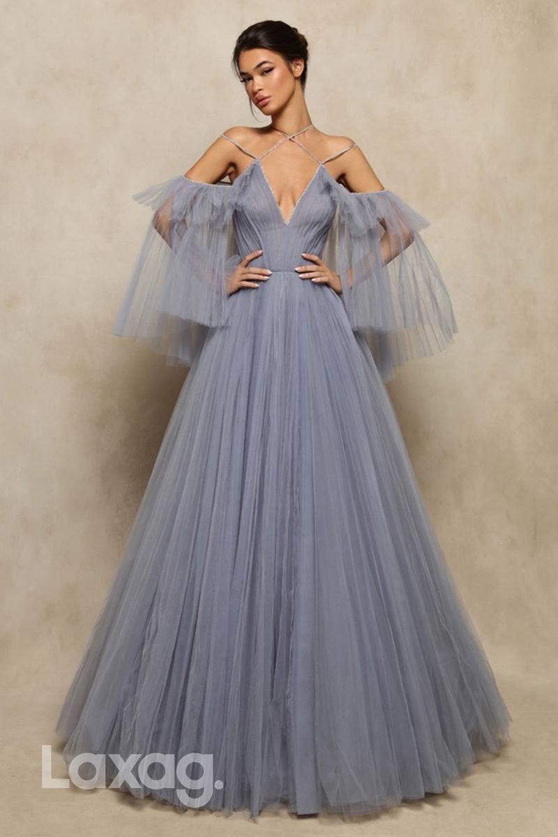 12715 - Halter V-Neck Backless Long Prom Evening Dress