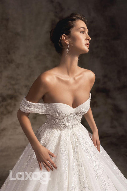 13506 - Elegant Off-Shoulder Sweetheart Long Sweep Lace Wedding Dress