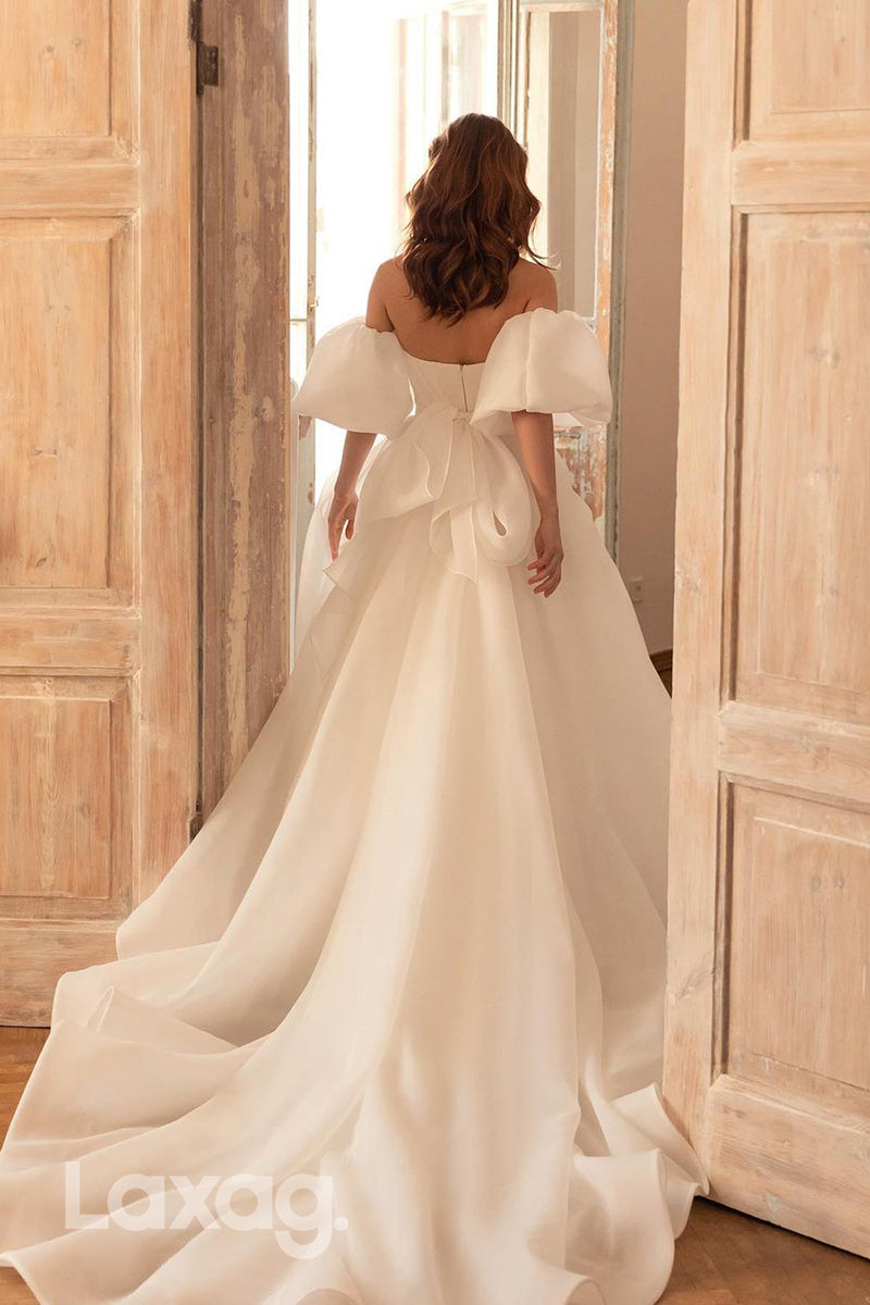 13505 - Luxurious Lace-Up Sweetheart Puff Sleeves Ball Gown Wedding Dress