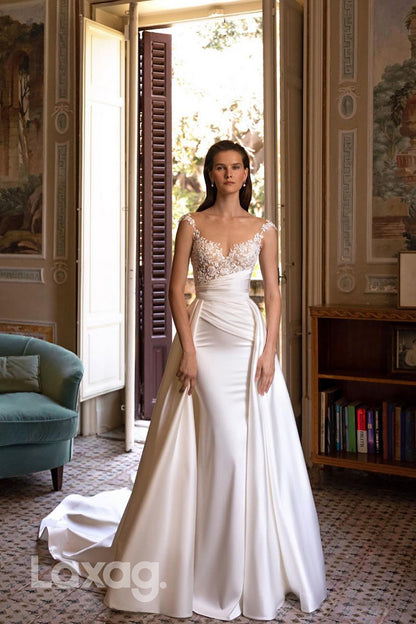 12591 - Lace Straps V-Neck Asymmetrical Sweep Wedding Dress
