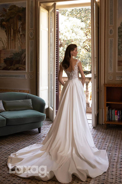 12591 - Lace Straps V-Neck Asymmetrical Sweep Wedding Dress