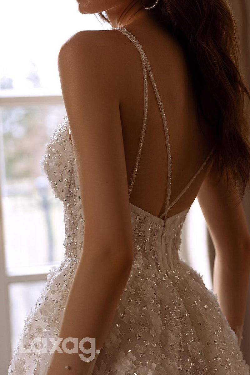 12579 - Elegant Spaghetti Straps Appliques Beaded Long Wedding Dress