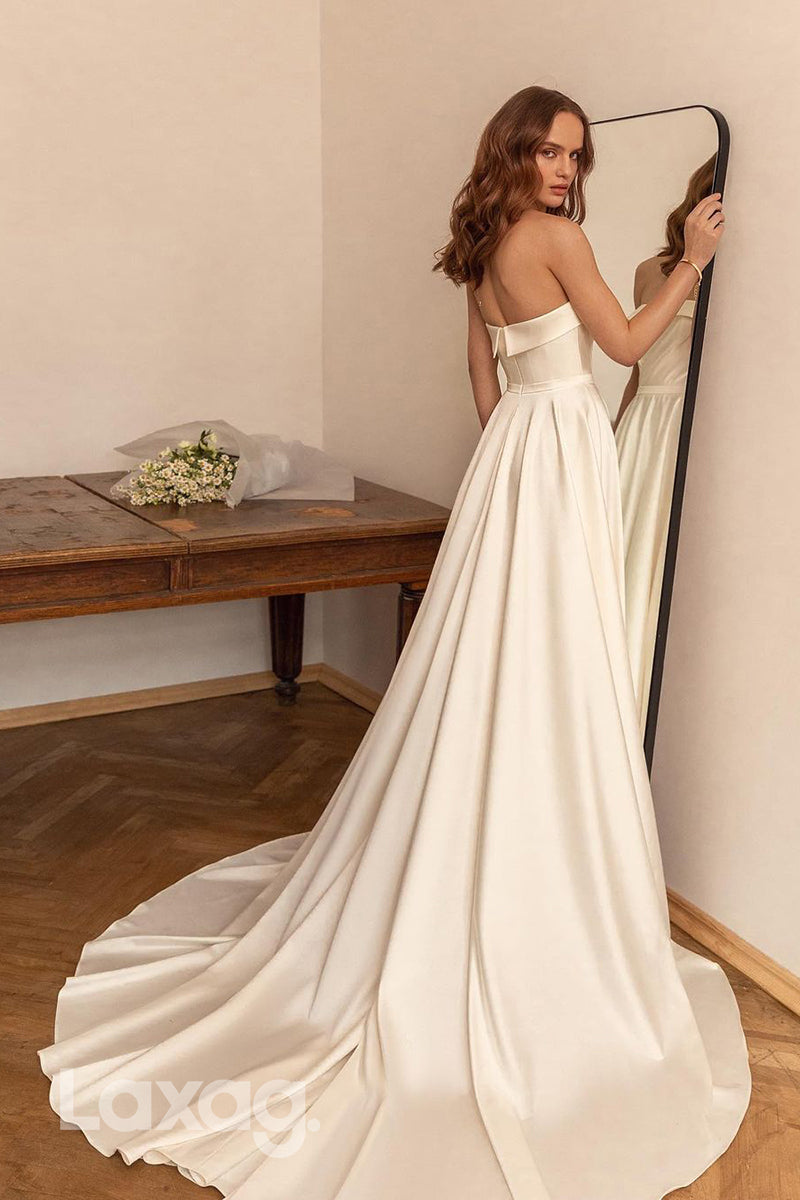 12595 - Elegant Ruched Strapless Satin A-line Wedding Dress