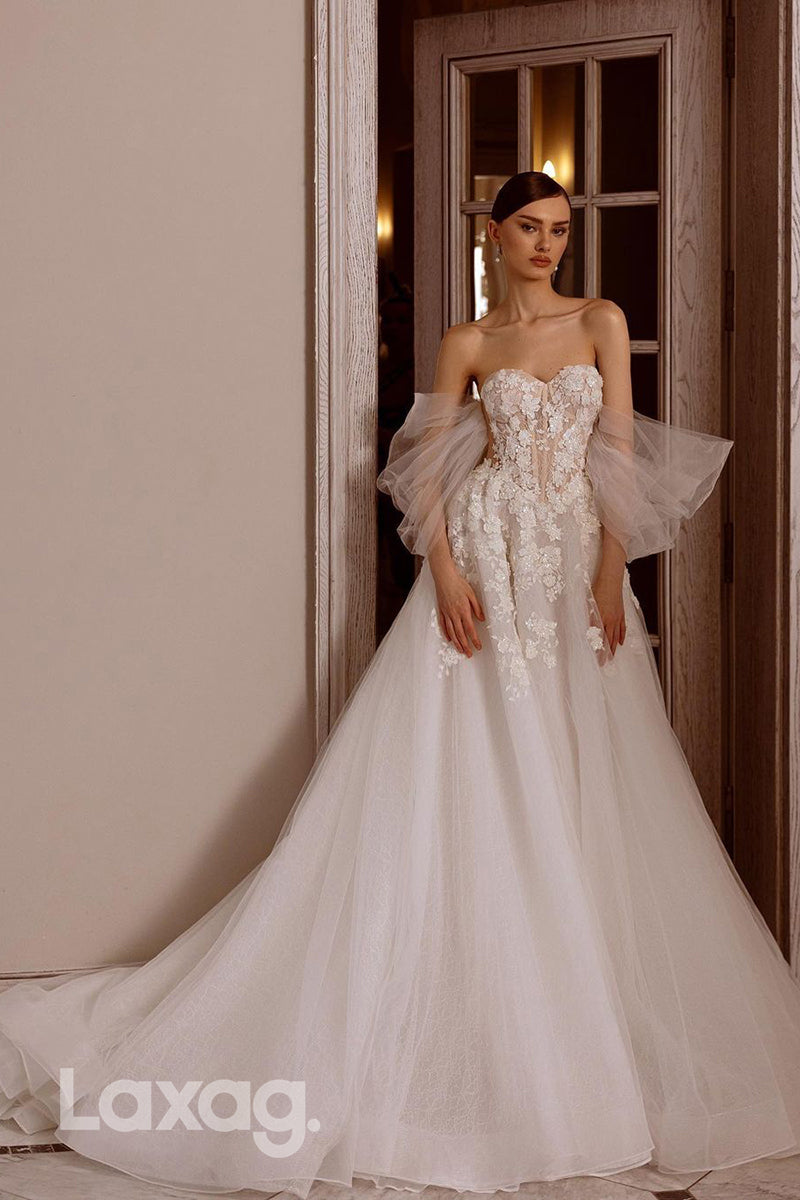 13514 - Luxurious Lace Sweetheart Asymmetrical Sleeves Wedding Dress