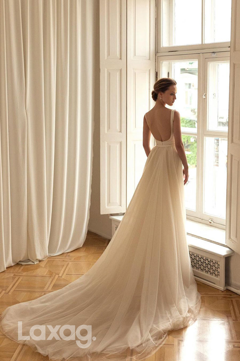 13539 - Detachable Sweep Corset Open Back Pleats Sheath Wedding Dress