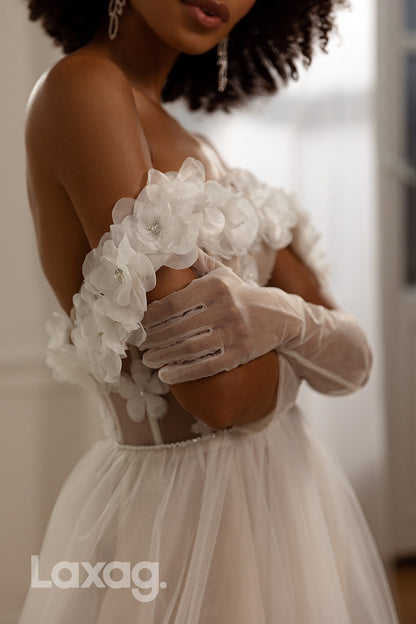 15663 - A Line Off Shoulder 3D Flowers Beach Wedding Dress