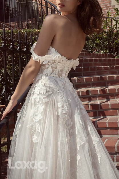 15666 - A Line Off Shoulder Lace Appliques Elegant Wedding Dress
