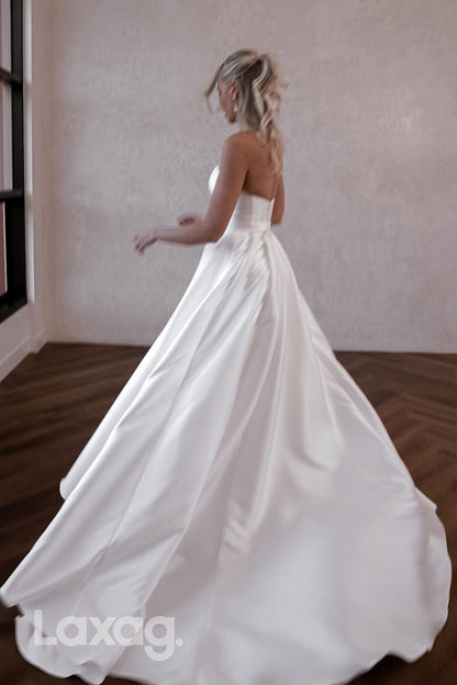 15668 - A Line Strapless Satin Elegant Wedding Dress with Detachable Skirt