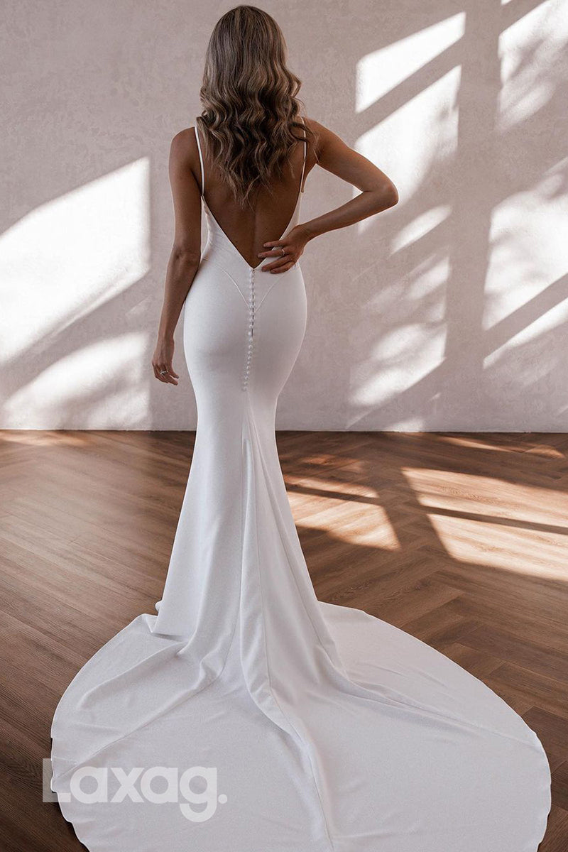 15675 - Sexy V Neck Satin Elegant Simple Wedding Dress
