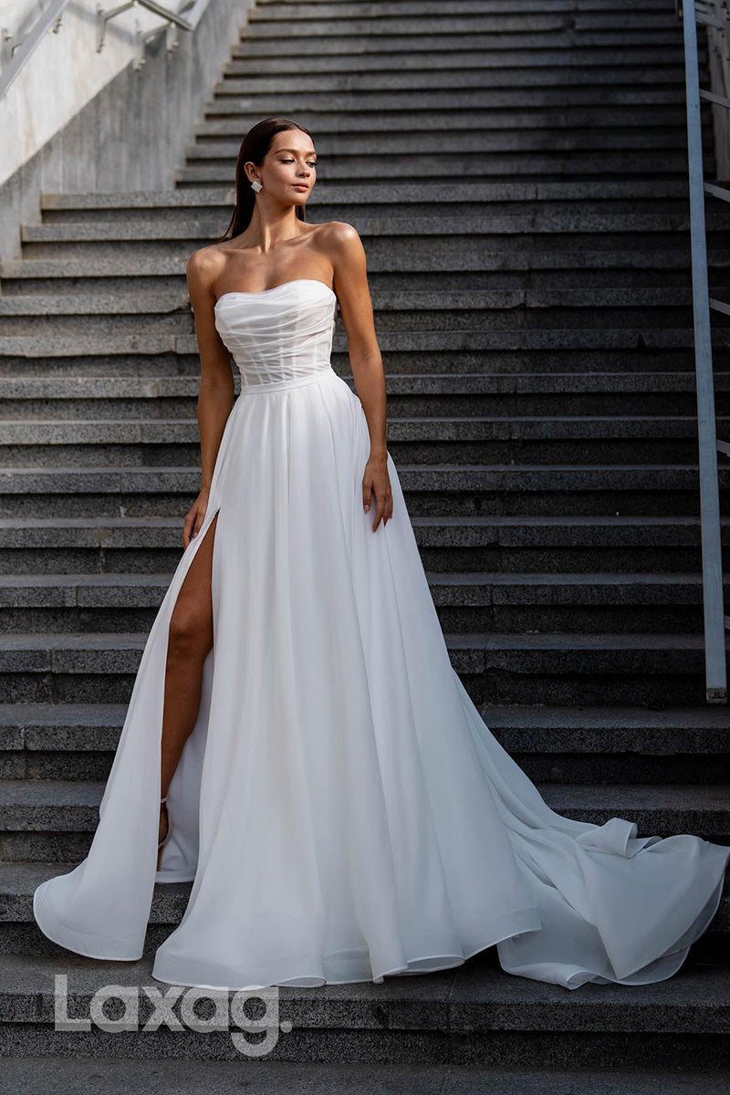 12547 - Sweetheart Tulle Sheer Empire Split Wedding Dress