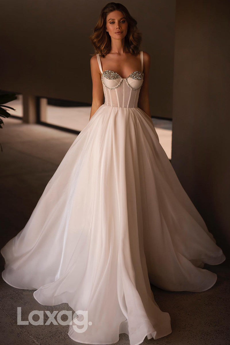 12581 - Luxurious Spaghetti Straps Appliques Wedding Dress