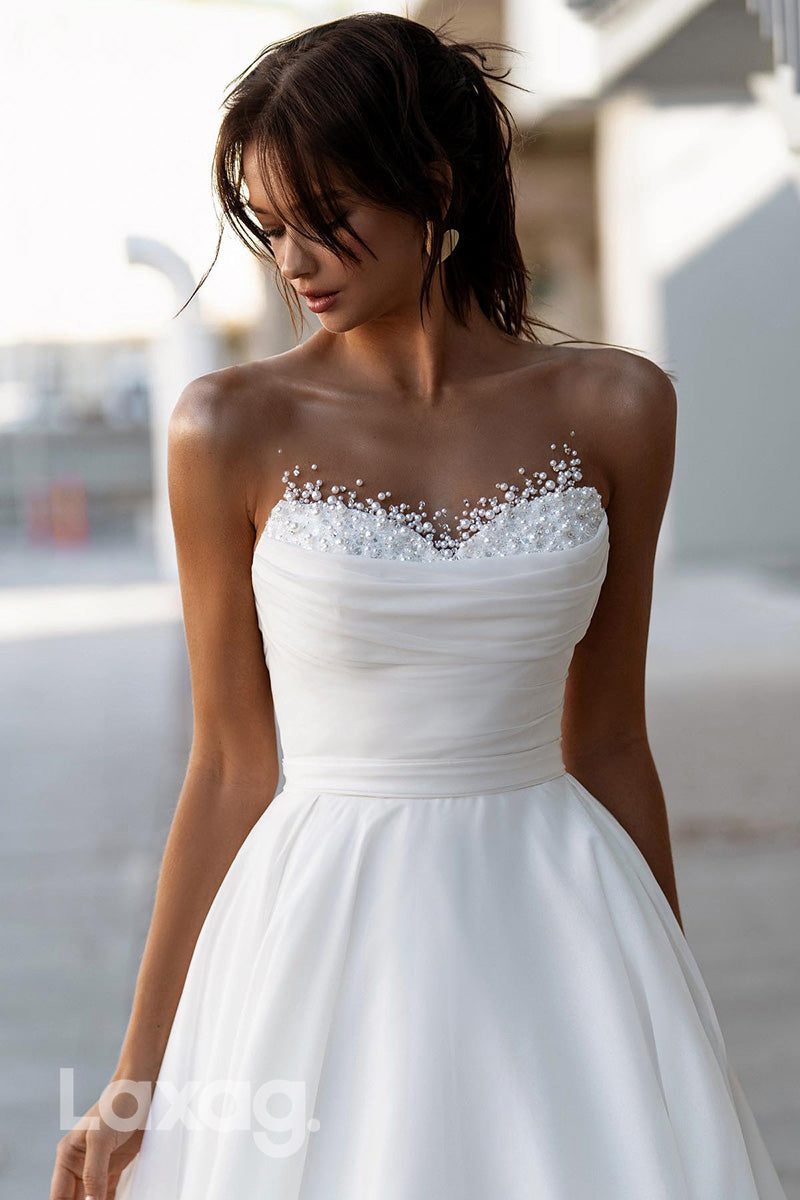 12585 - Formal Sweetheart Empire Pearls Appliques Bridal Dress
