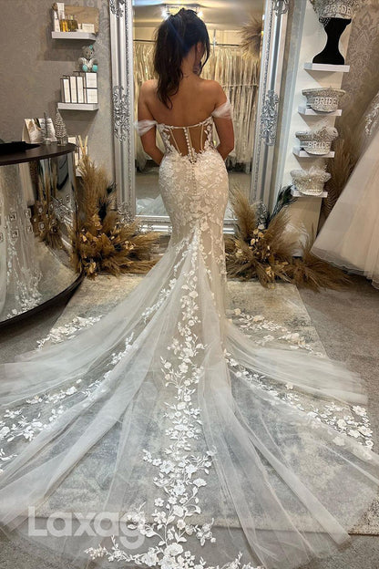 15742 - Plunging V neck Lace Appliques Mermaid Wedding Dress