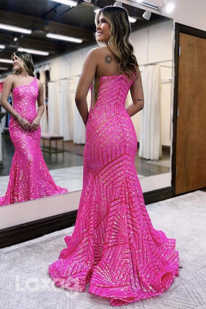 21928 - Unique One Shoulder Fully Sequins Mermaid Long Prom Formal Dress