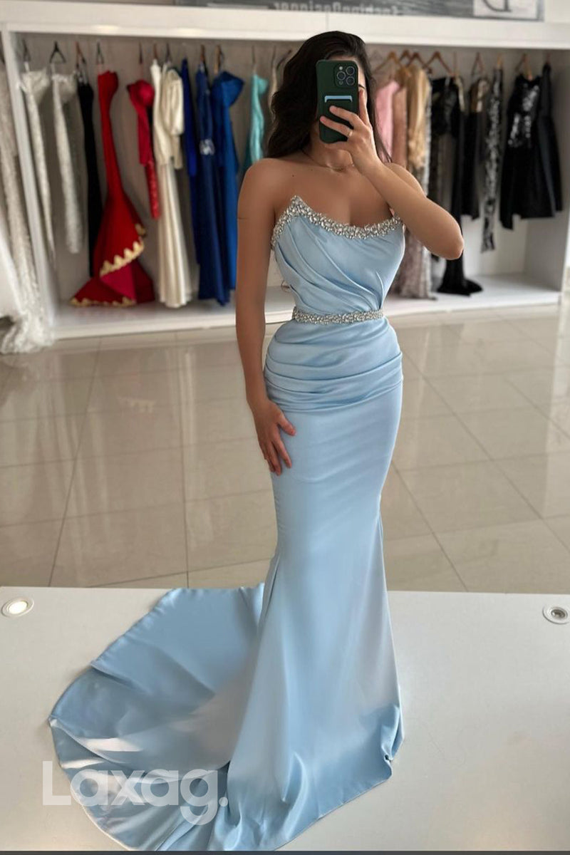 13794 - Mermaid/Trumpet Strapless Ruched Long Formal Prom Dress