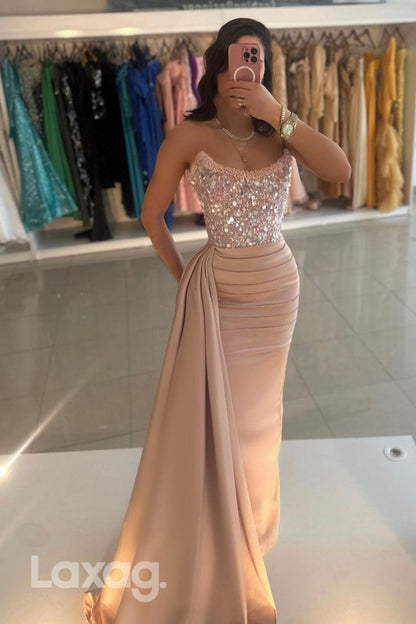 13702 - Chic Strapless Pearls Bodice Mermaid Long Prom Formal Dress