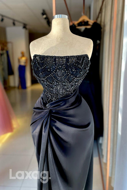 18749 - Strapless Beads Bodice Black Long Formal Evening Party Dress