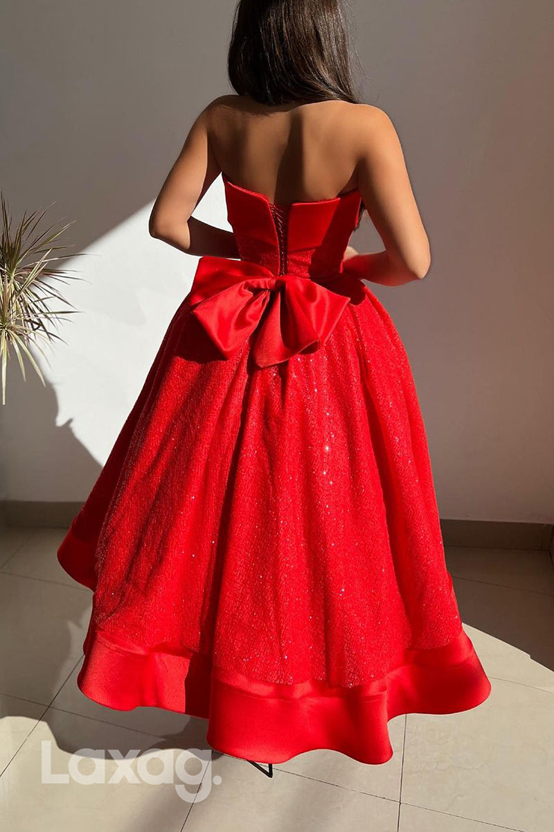 15752 - A Line Strapless Red Vintage Formal Party Dress