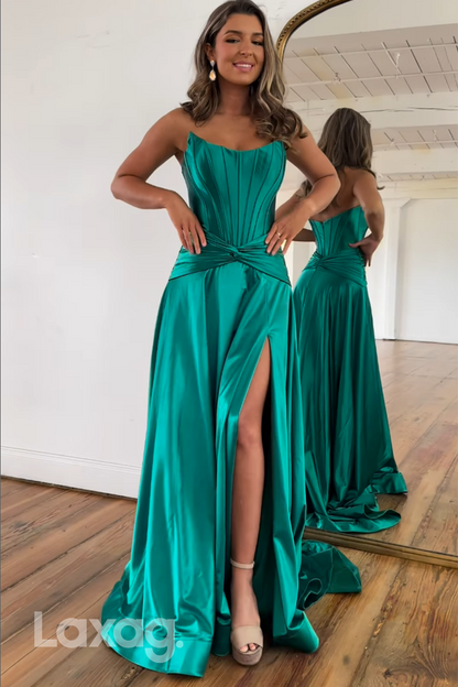 21946 - Strapless Ruched High Split Long Semi Formal Prom Dress