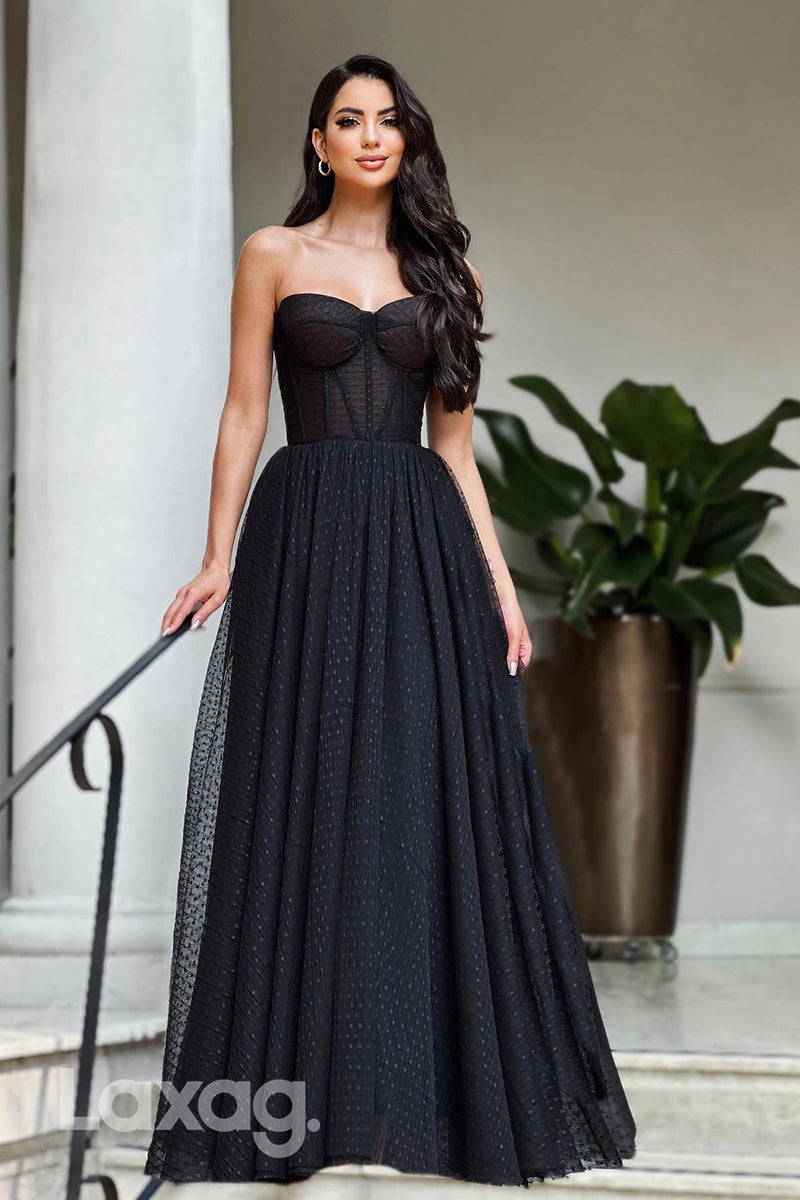 21916 - A Line Sweetheart Tulle Black Elegant Formal Prom Dress