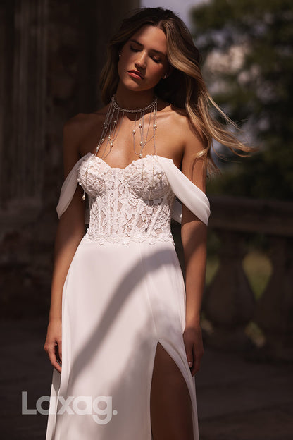 15731 - A Line Sweetheart Lace Boho Wedding Dress with Slit