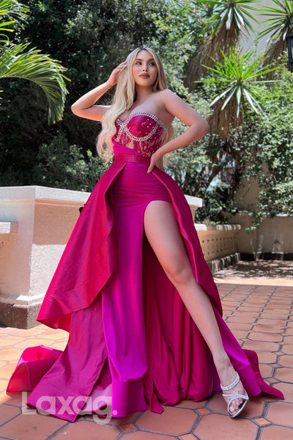 15702 - Mermaid/Trumpet Beads Ruched Long Semi Formal Prom Dress with Slit
