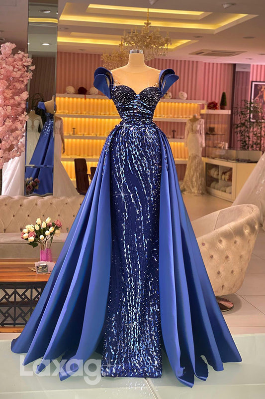 21814 - Illusion Neckline Luxury Beads Mermaid Formal Evening Dress