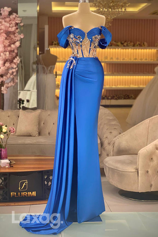 21845 - Sweetheart Beads Bodice Ruched Mermaid Prom Formal Party Dress with Slit