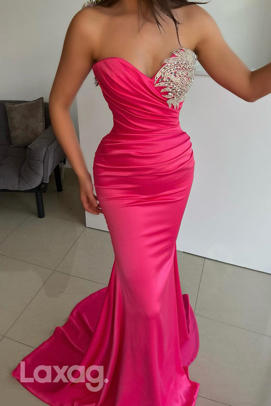 18714 - Sweetheart Beads Ruched Mermaid Prom Formal Dress
