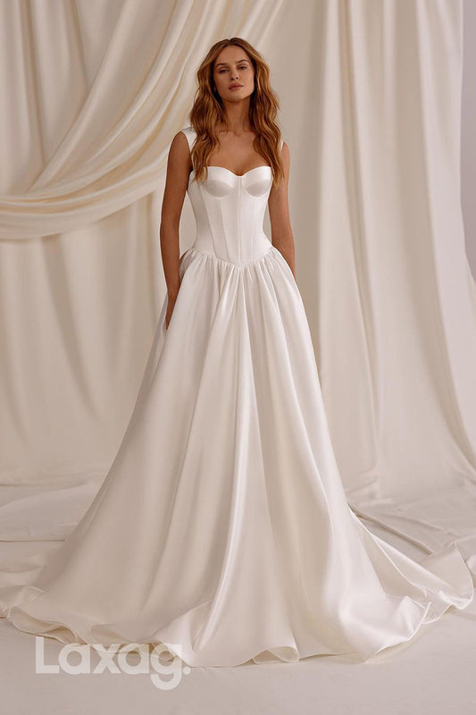 15686 - A Line Sweetheart Elegant Satin Wedding Dress