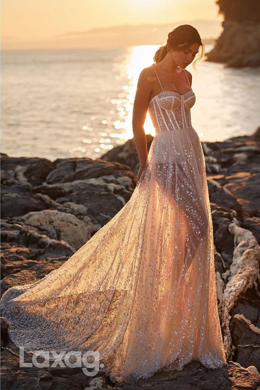 15700 - A Line Sweetheart Lace Beach Wedding Dress