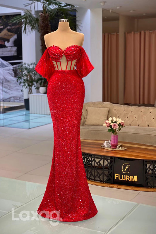 21829 - Sweetheart Red Mermaid Sparkly Prom Party Dress