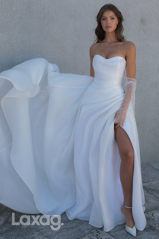 15696 - A Line Strapless Ruched Elegant Wedding Dress