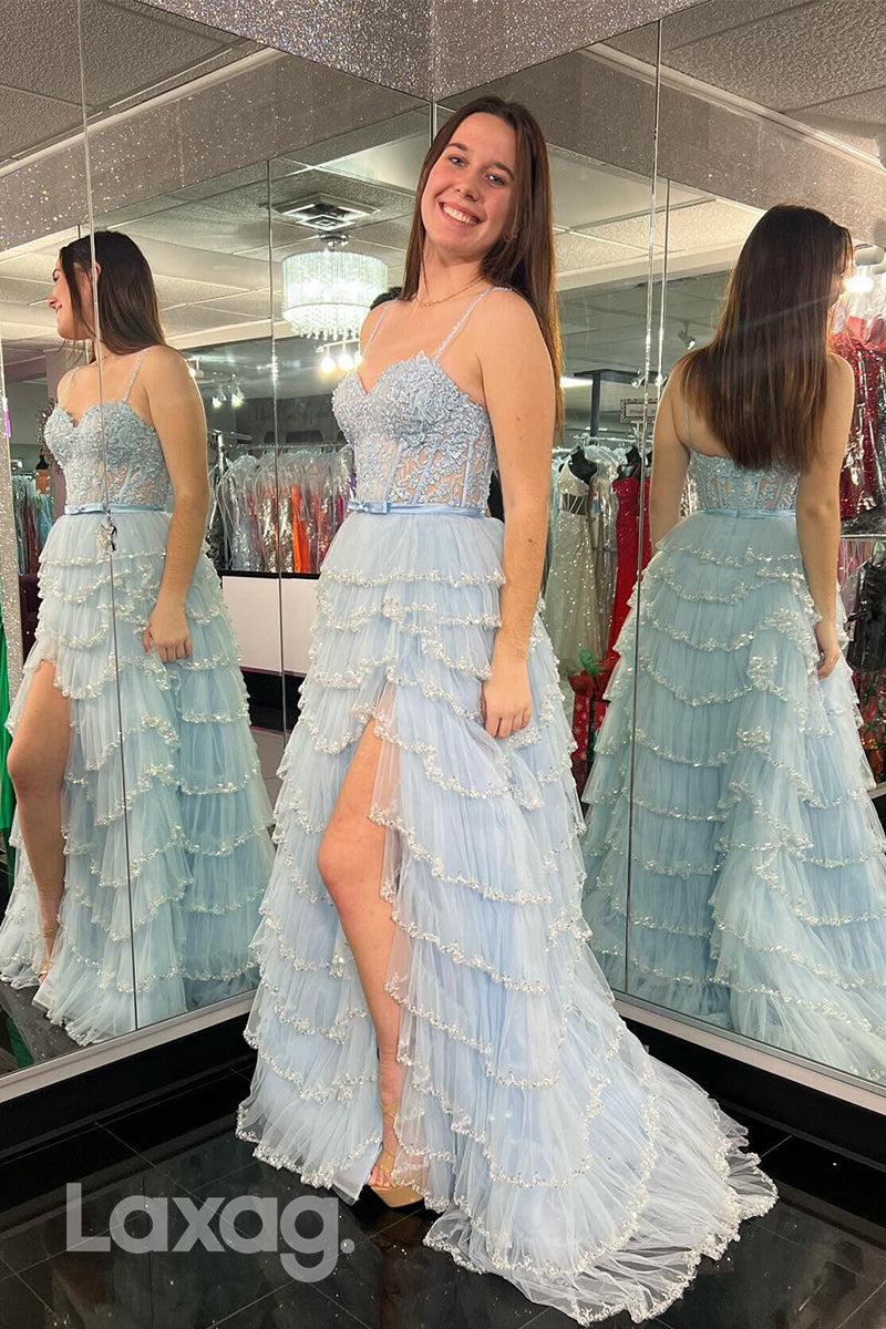 22011 - Spaghetti Straps Sweetheart Lace Appliques Semi Formal Prom Dress