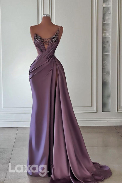 22032 - Chic One Shoulder Ruched Mermaid Long Formal Prom Dress