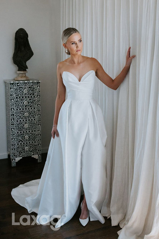 15694 - A Line Sweetheart Satin Ruched Elegant Wedding Dress