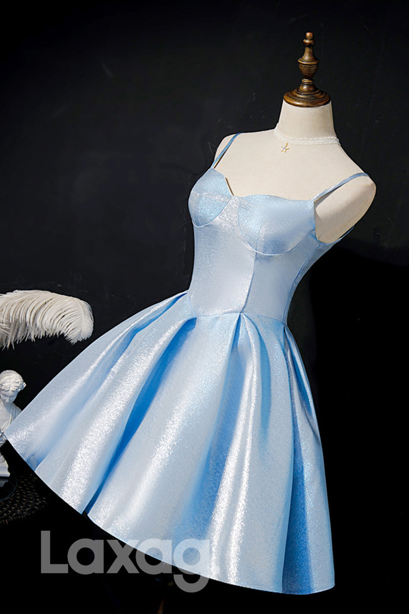 12188 - Spaghetti Straps Blue Cute Homecoming Dress