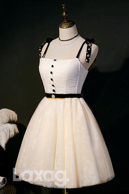 13103 - Spaghetti Straps Lace Vintage Homecoming Dress