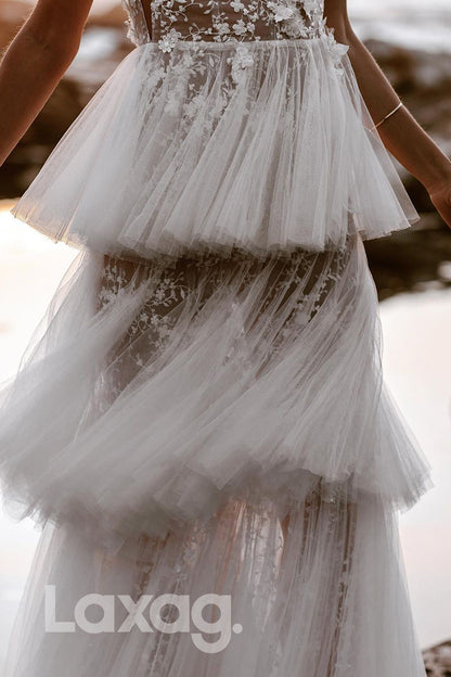 13502 - Deep V-neck Exquisite Lace Bohemian Wedding Dress|laxag