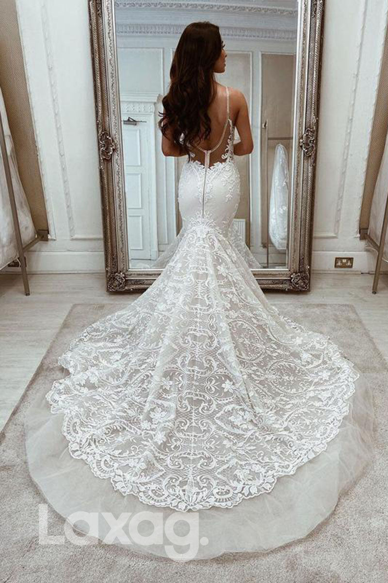 14522 - Attractive V-Neck Exquisite Lace Wedding Dress Mermaid Bridal Gown|LAXAG