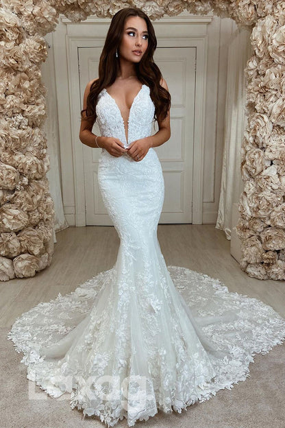 14524 - Plunging V-Neck Exquisite Lace Wedding Dress Mermaid Bridal Gown|LAXAG