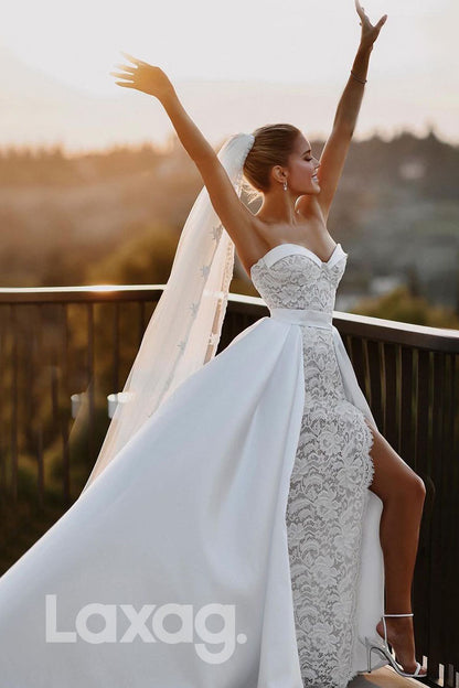 14530 - Sweetheart Lace Wedding Dress with Slit Detachable Skirt Bohemian Bridal Gown|LAXAG