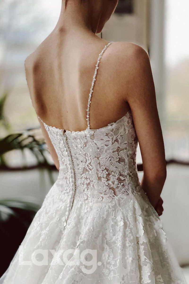 14533 - Women's Spaghetti Straps Lace Applique Rustic Wedding Dress|LAXAG