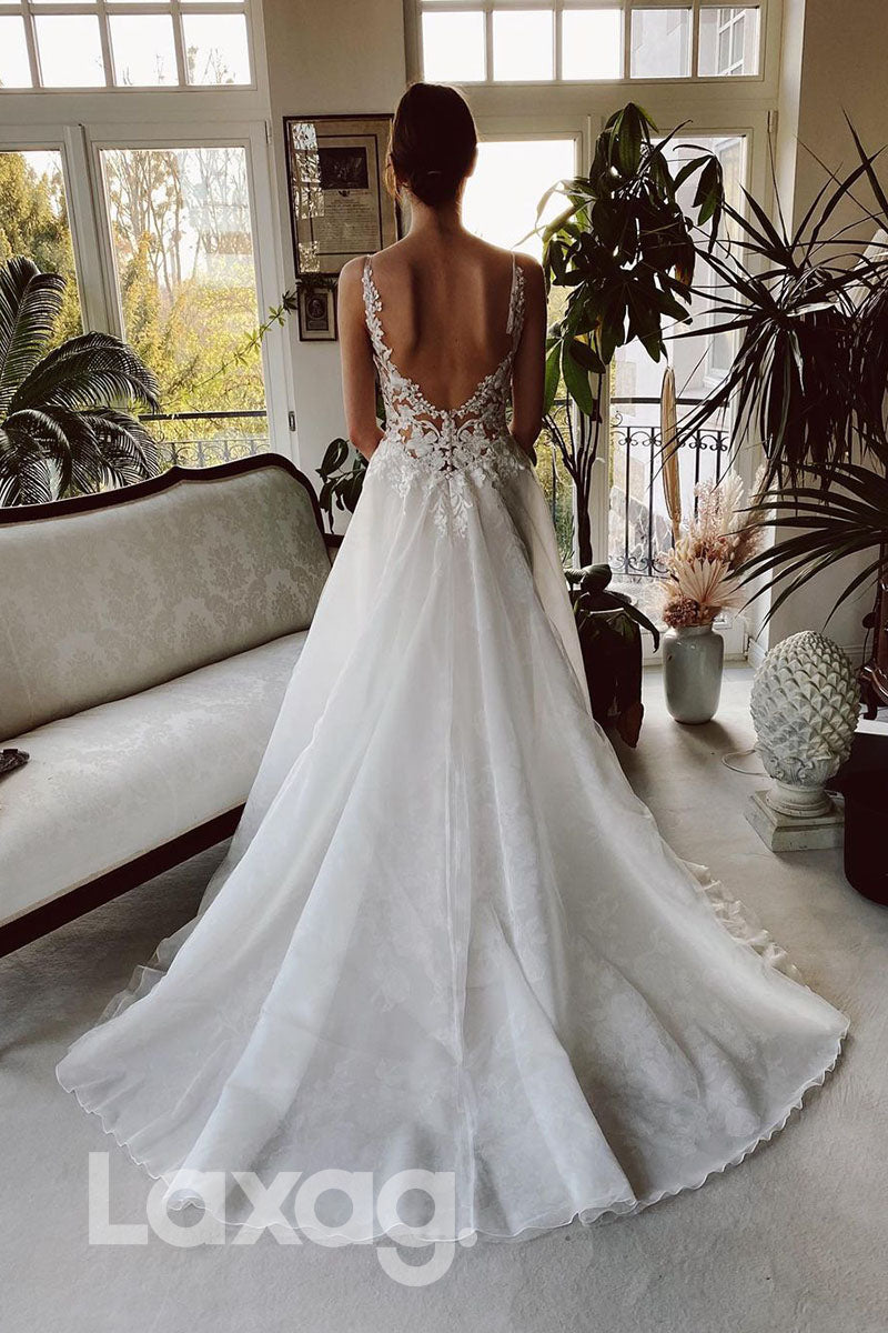 14543 - Sexy V-Neck Lace Applique Bohemian Wedding Dress|LAXAG