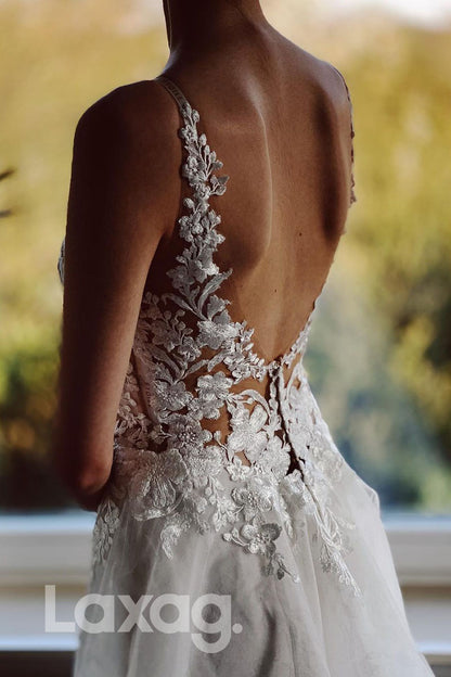 14543 - Sexy V-Neck Lace Applique Bohemian Wedding Dress|LAXAG