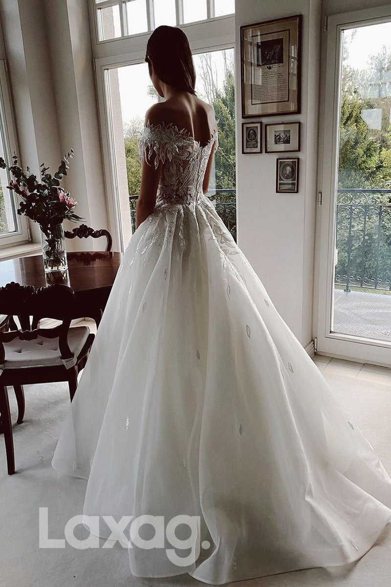 14535 - Off Shoulder Lace Applique Rustic Wedding Dress A-line Bridal Gown|LAXAG