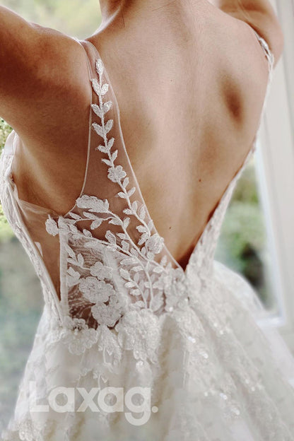 14537 - Women's Spaghetti Straps Lace Applique Rustic Wedding Dress|LAXAG