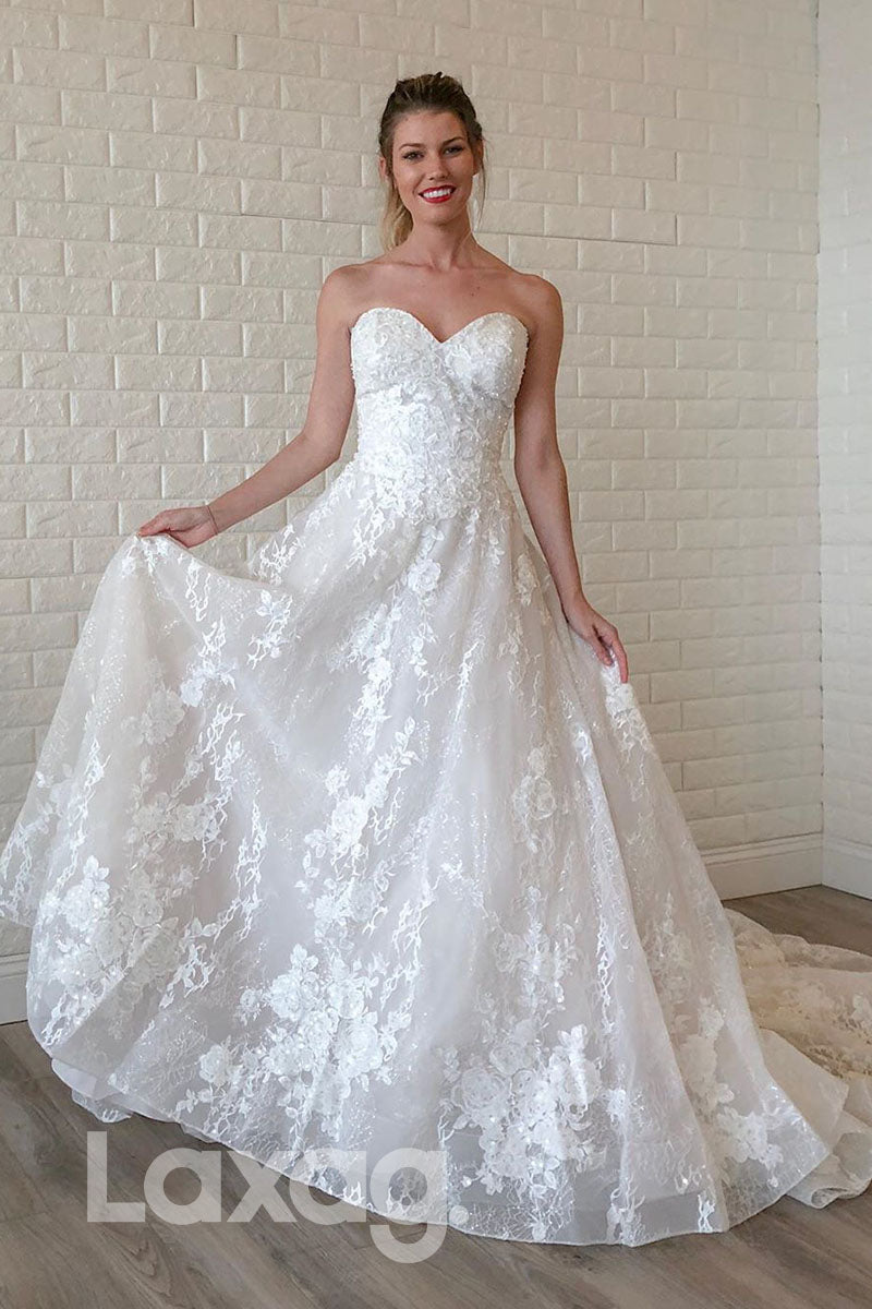 14539 - Allover Lace Wedding Dress Sweetheart Rustic Wedding Gown|LAXAG
