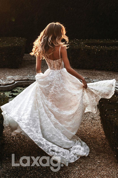 14567 - Women's Spaghetti Straps Exquisite Lace Wedding Dress Bohemian Wedding Gown|LAXAG